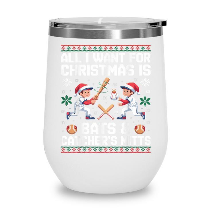 Christmas Baseball Bats Catcher Mitts Holiday Tee Wine Tumbler
