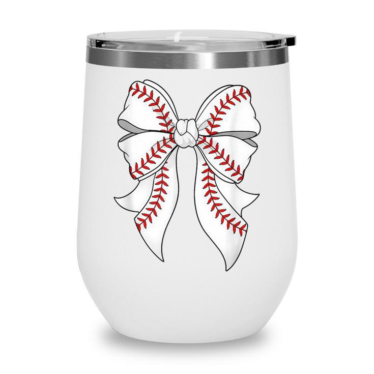 Cute Baseball Coquette Bow For Women Girls Baseball Mama Mom Wine Tumbler