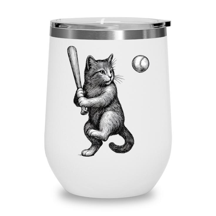 Cute Kitten Playing Baseball Hitter Bat Cool Baseball Cat Wine Tumbler