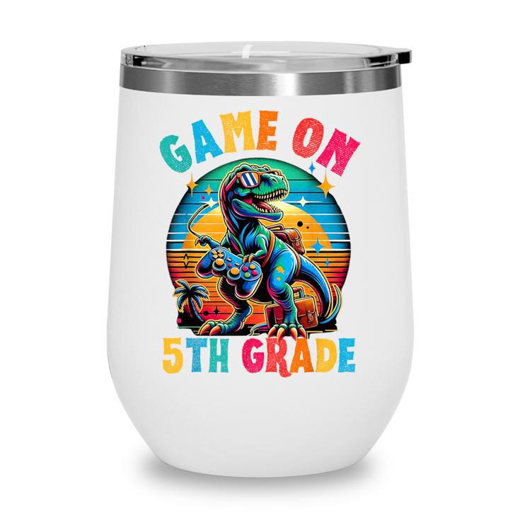Dinosaur Video Games Back To School 5th Grade Boys Gamer Wine Tumbler