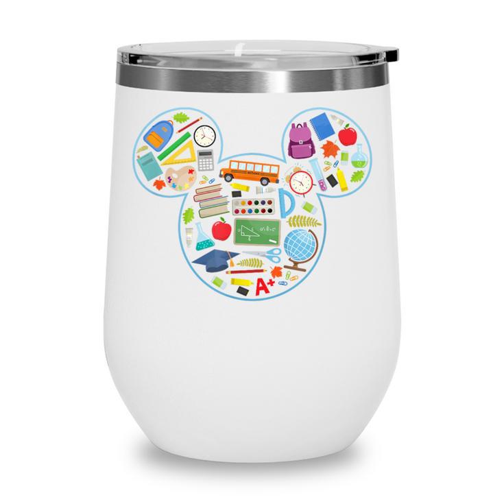 Disney Mickey And Friends Back To School Supplies Logo Fill Wine Tumbler