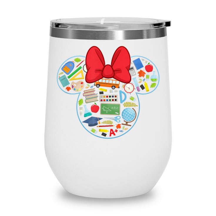 Disney Minnie Mouse Back To School Supplies Face Outline Wine Tumbler