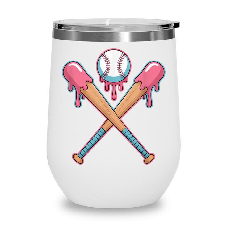 Dripping Pink Baseball Crossed Bats Summer Wine Tumbler