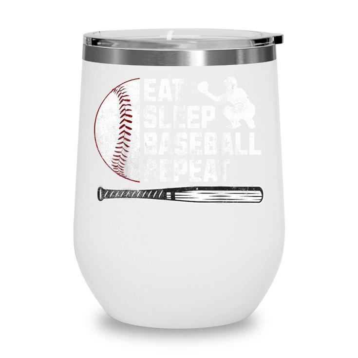 Eat Sleep Baseball Repeat Baseball Player Men Boys Wine Tumbler