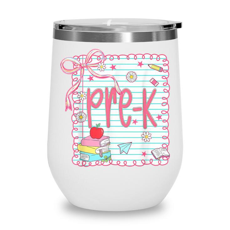 Girls Pre-K Coquette Bow Pink Preppy Back To School Wine Tumbler
