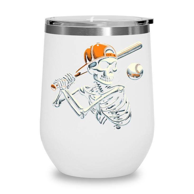 Halloween Boys Batting Skeleton Baseball Wine Tumbler