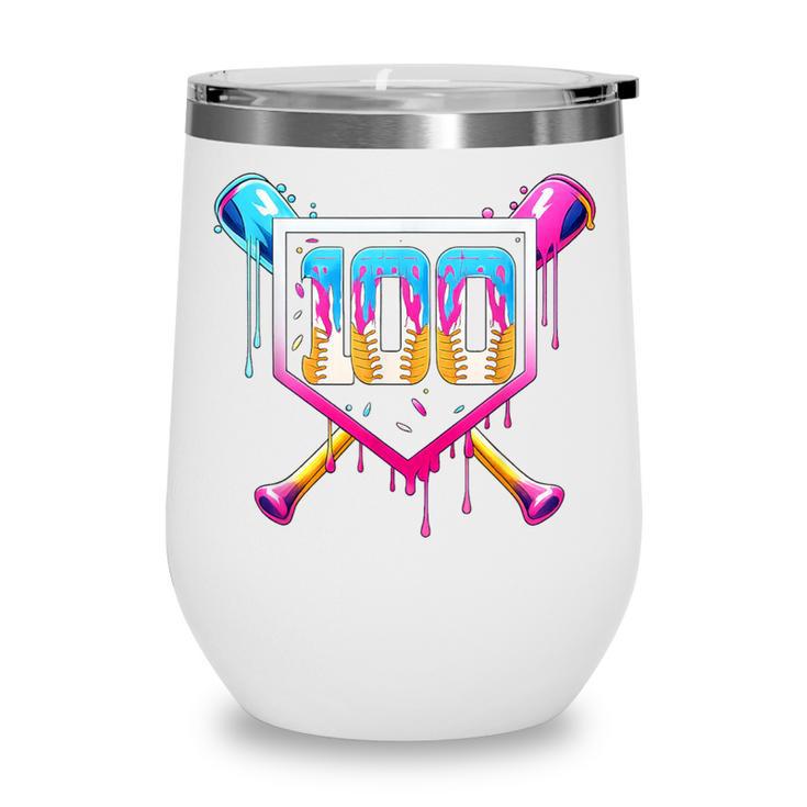Happy 100 Days Of School Baseball Drip 100th Day Of School Wine Tumbler