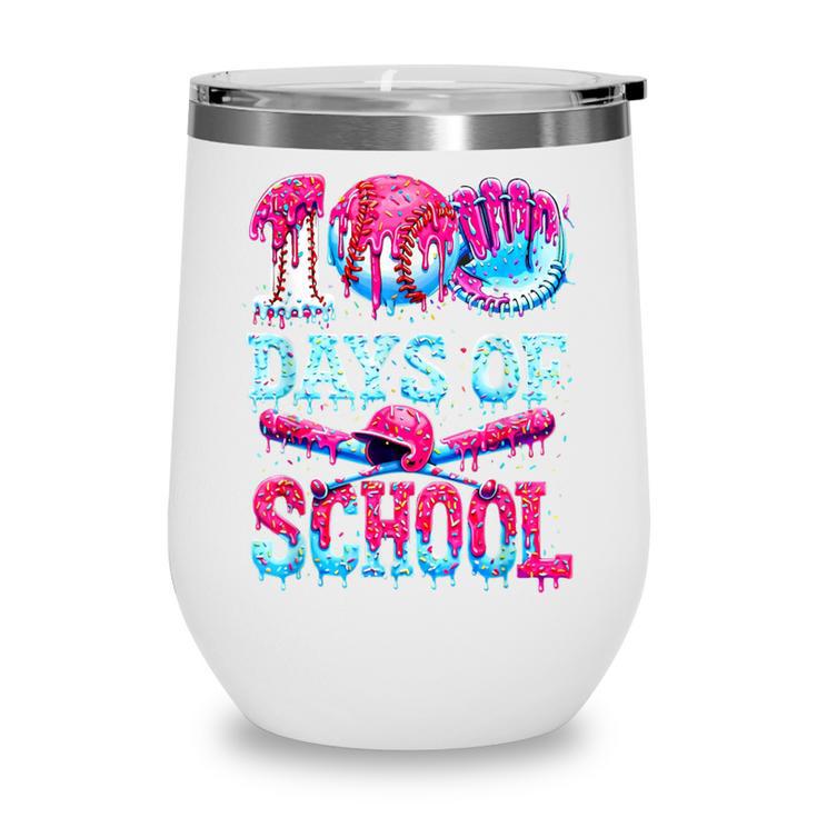 Happy 100 Days Of School Game Day Baseball Ice Cream Drip Wine Tumbler