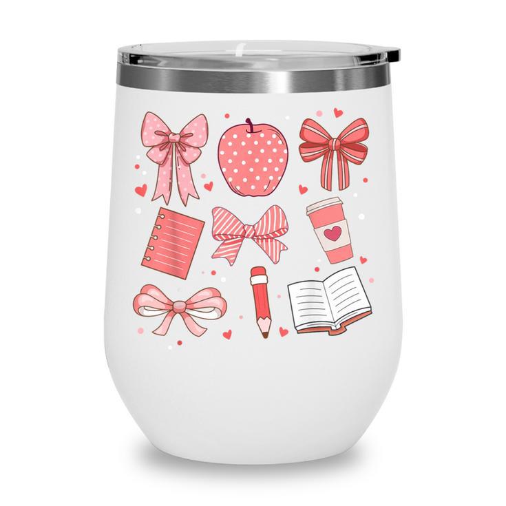 Happy Back To School 1st Day Toddler Girl Boho Coquette Bows Wine Tumbler
