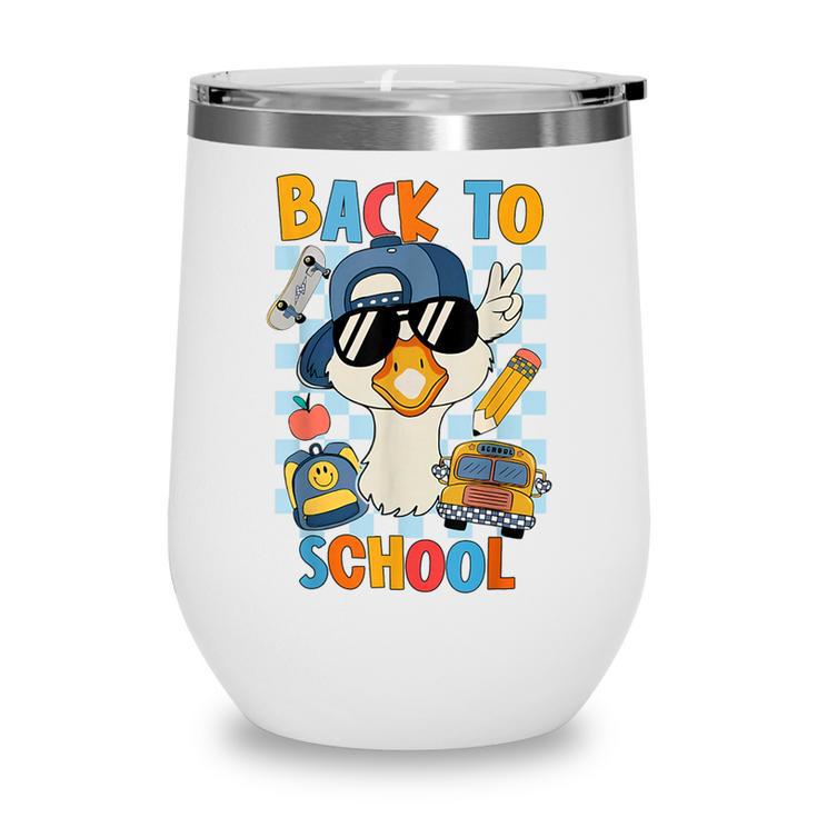 Happy First Day Of School Back To School Goose Boys Kids Wine Tumbler