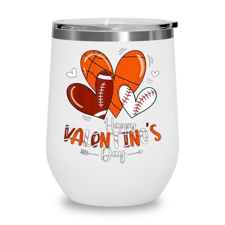 Happy Valentines Day Basketball Baseball Football Boys Wine Tumbler