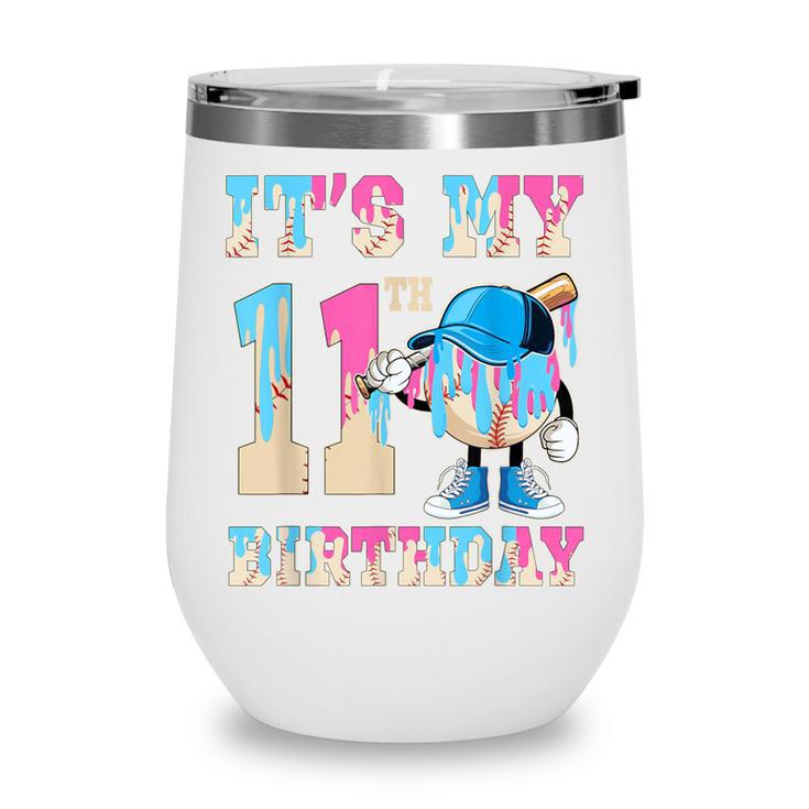 It's My 11th Birthday Baseball Ice Cream Drip Theme Wine Tumbler