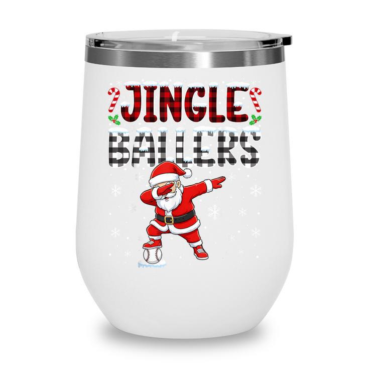 Jingle Ballers Plaid Santa Dabbing Baseball Christmas Wine Tumbler