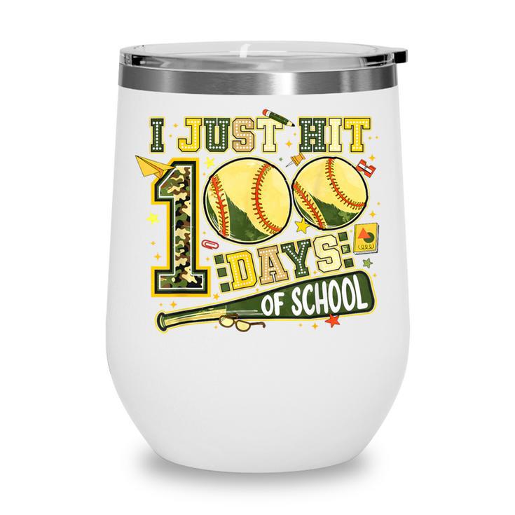 I Just Hit 100 Days Of School Baseball Teacher Boy Girl Kid Wine Tumbler
