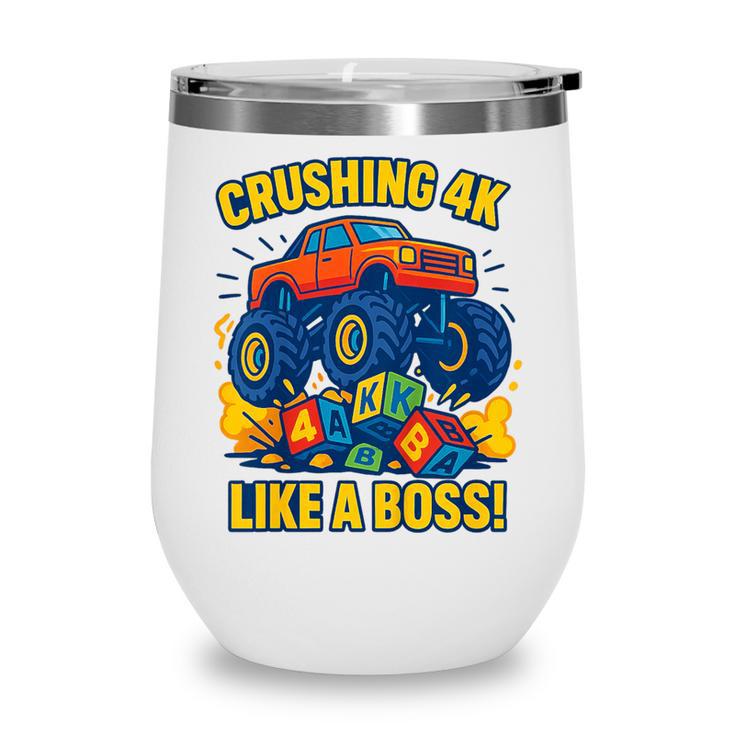 Kids 4k Boys Back To School Shirt Monster Truck Crushing 4k Wine Tumbler