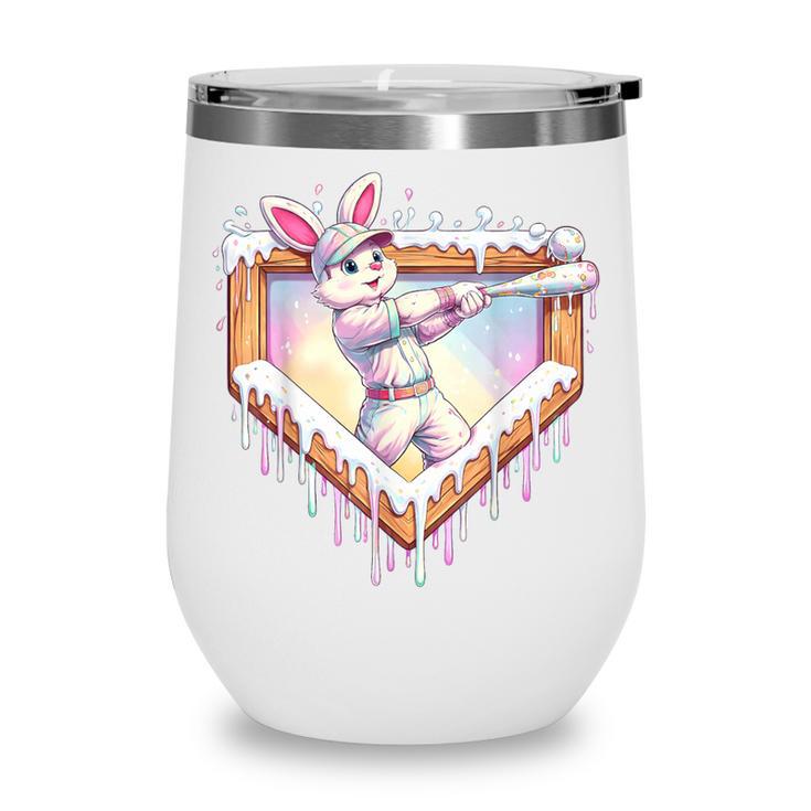 Kids Happy Easter Bunny Playing Baseball Boy Ice Cream Drip Wine Tumbler