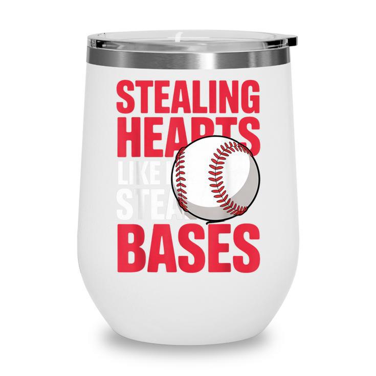 Kids Stealing Hearts Like I Steal Bases Cute Baseball Boys Wine Tumbler