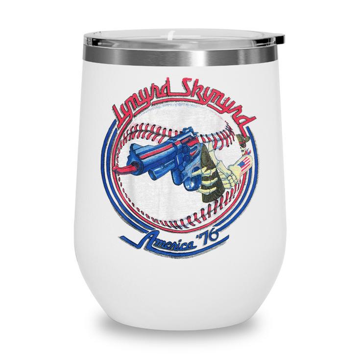 Lynyrd Skynyrd Skeleton Baseball Gun US Flag Cowboy Rock Fan Wine Tumbler
