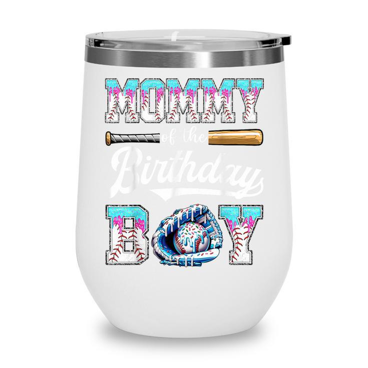 Mommy Of The Birthday Boy Baseball Ice Cream Drip Matching Wine Tumbler