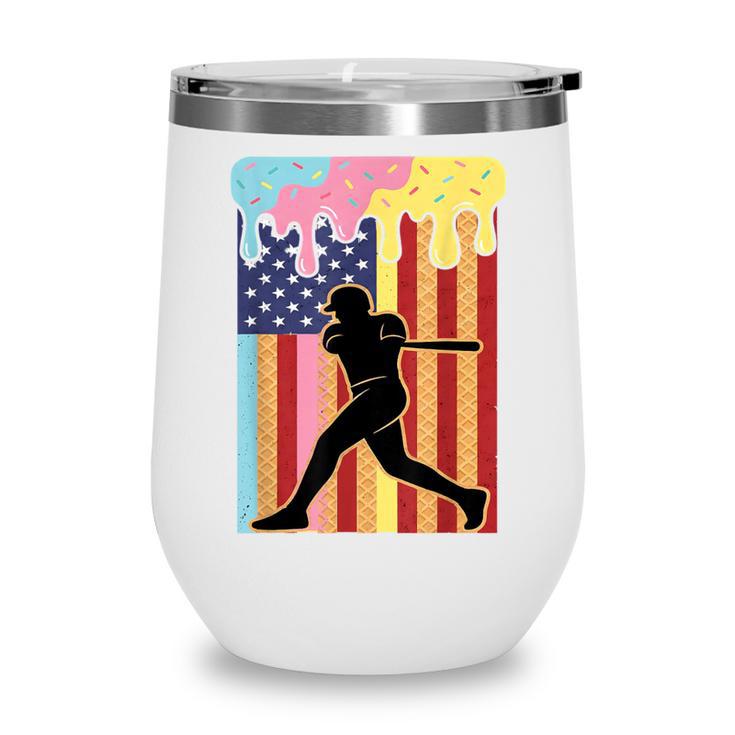 Retro Baseball Drip Boys Ice Cream Patriotic American Flag Wine Tumbler