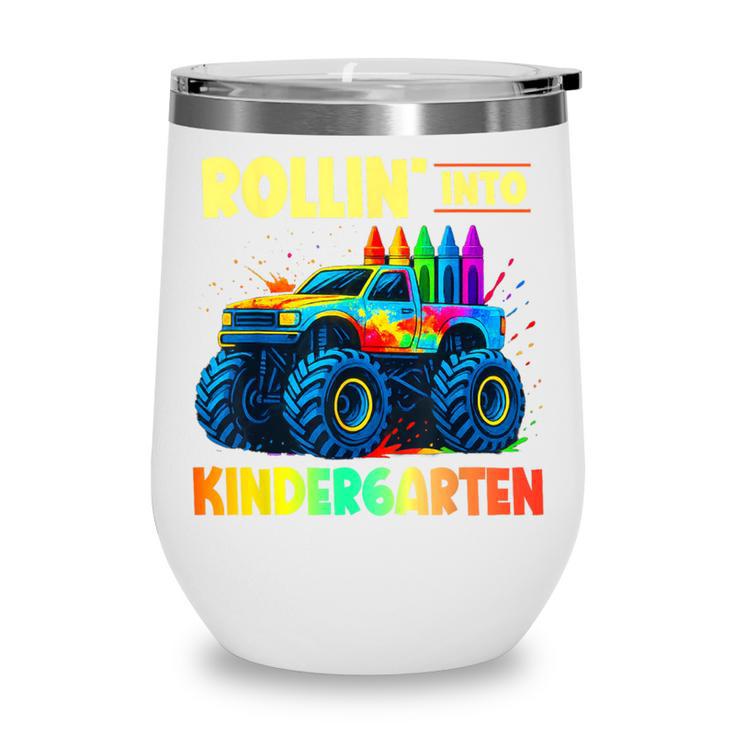 Rollin' Into Kindergarten Monster Car Back To School Boys Wine Tumbler
