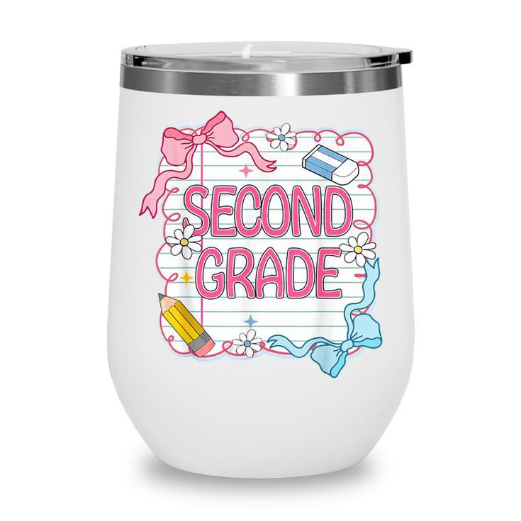 Second Grade Girls Kids Back To School Girls Coquette Bows Wine Tumbler