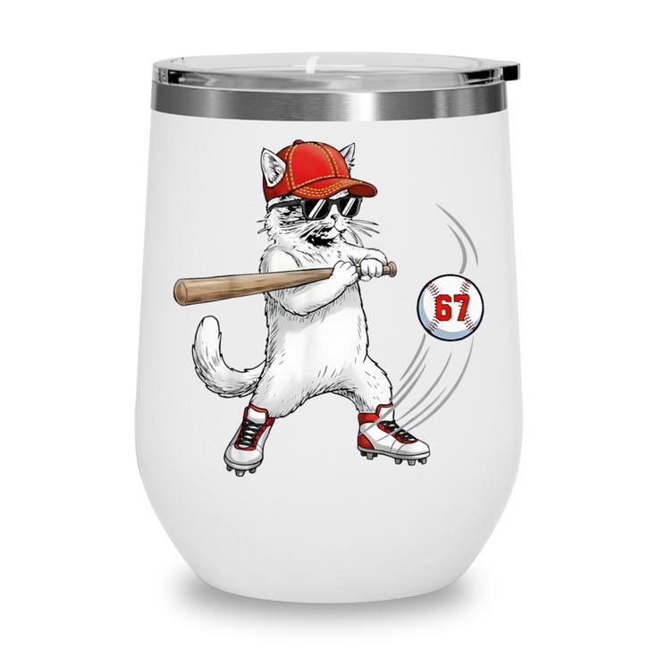 Six Seven 67 Baseball Cat Birthday Men Kids Boys Wine Tumbler