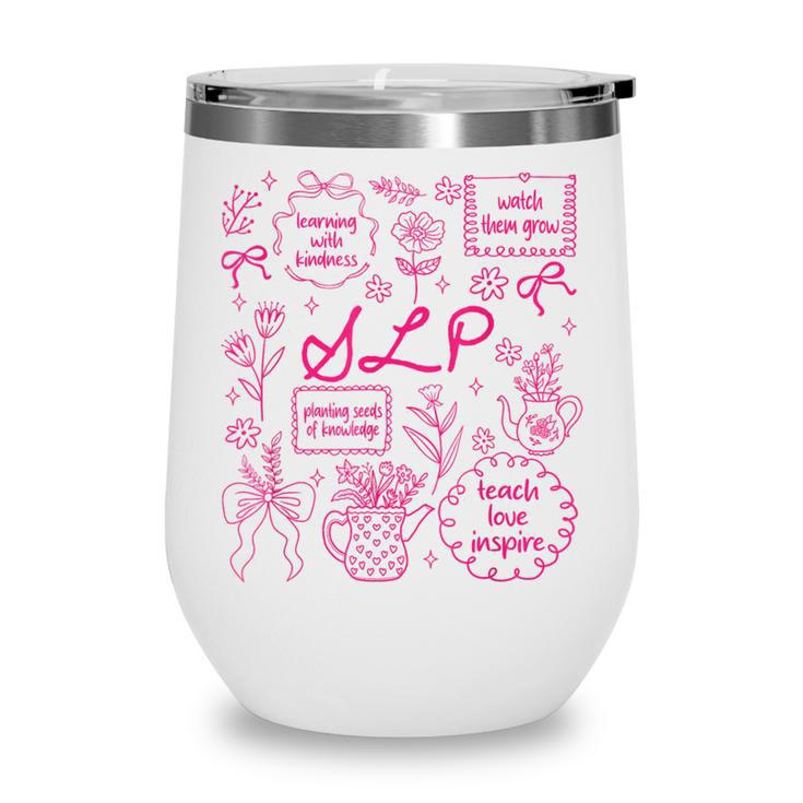 SLP Love Inspire Teach Pink Bow Back To School Wine Tumbler