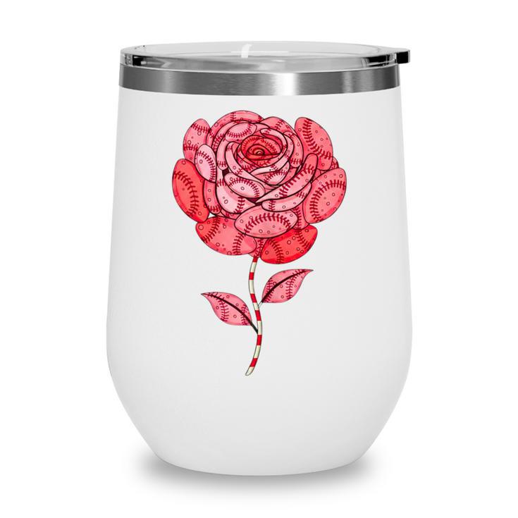 Sporty Rose Graphic With Baseball And Rugby Ball Petals Wine Tumbler