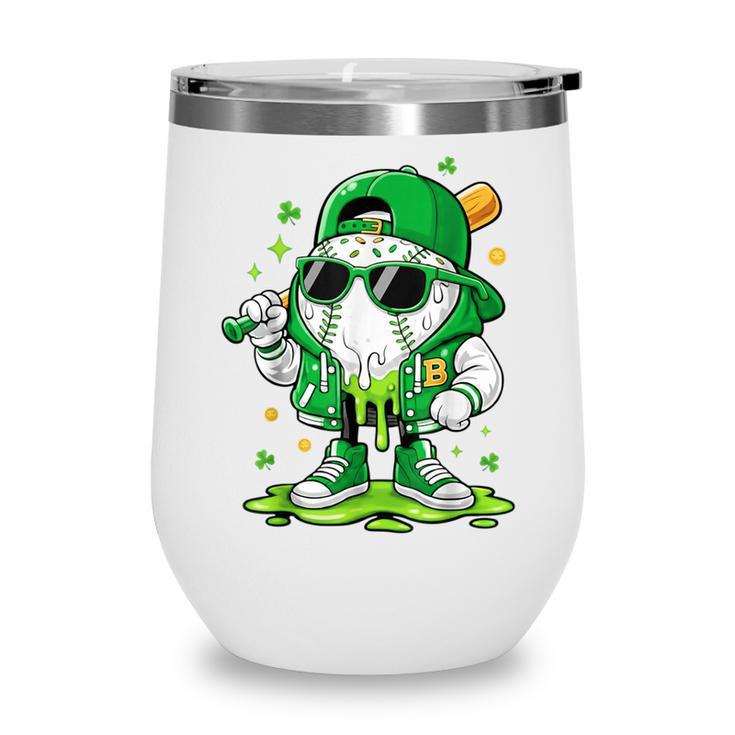 St Patrick Day Baseball Drip Ice Cream Men Boys Kids Wine Tumbler