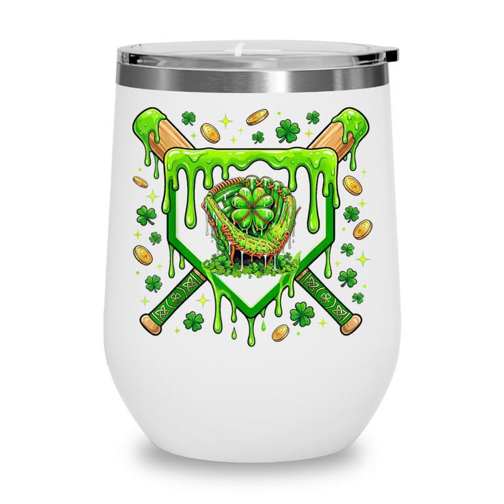 St Patricks Day Baseball Ice Cream Shamrock Baseball Player Wine Tumbler