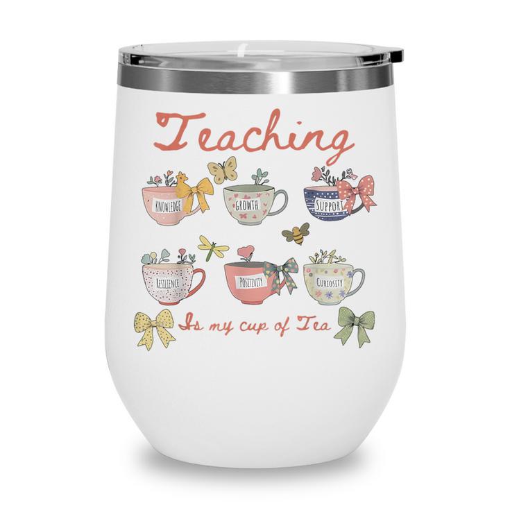 Teaching Is My Cup Of Tea Coquette Bow Floral Back To School Wine Tumbler