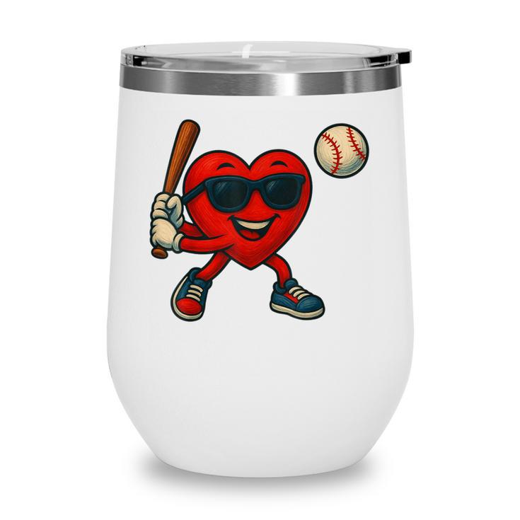 Valentines Day Baseball Red Heart Love Boys Kids Tee Wine Tumbler