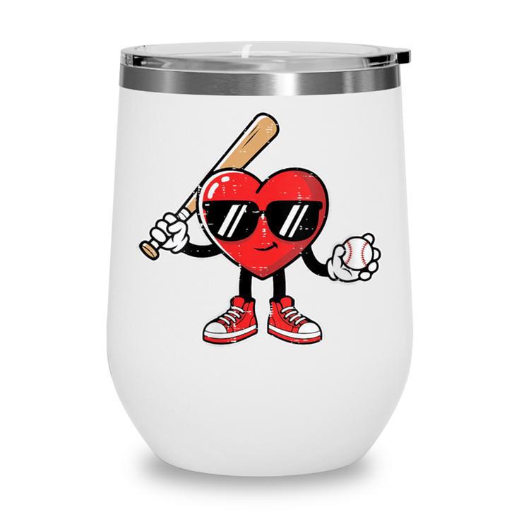 Women's Valentines Day Heart Baseball Player Sports Boys Kids Men Wine Tumbler