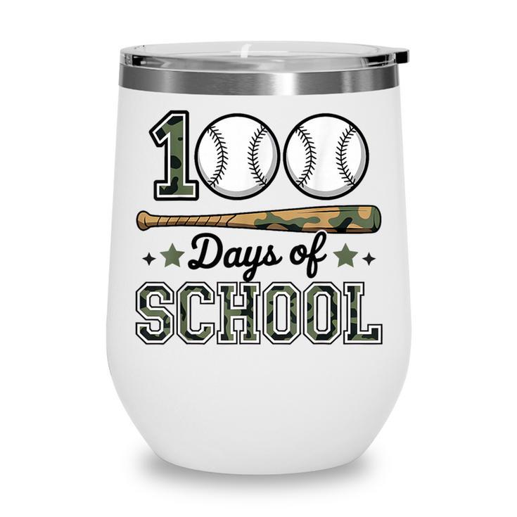 100 Days Of School Baseball Camo Boys School Teacher Wine Tumbler