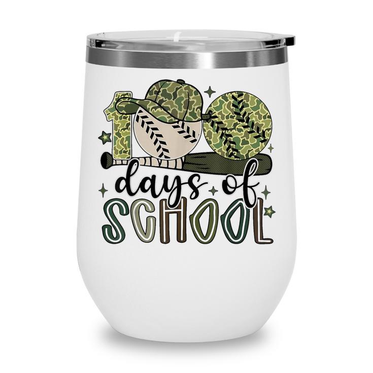 100 Days Of School Baseball Camo Cap Kids Boys 100th Day Wine Tumbler
