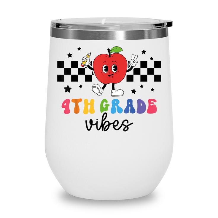 4th Grade Vibes Retro Groovy Apple Back To School Wine Tumbler