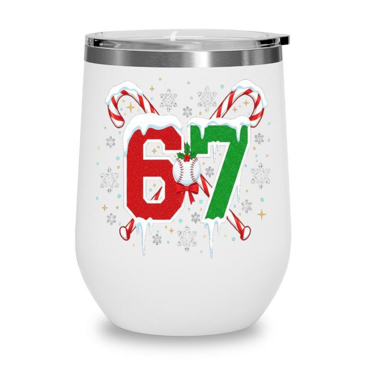 67 Baseball Christmas Candy Cane Snowflake Holiday Sports Wine Tumbler