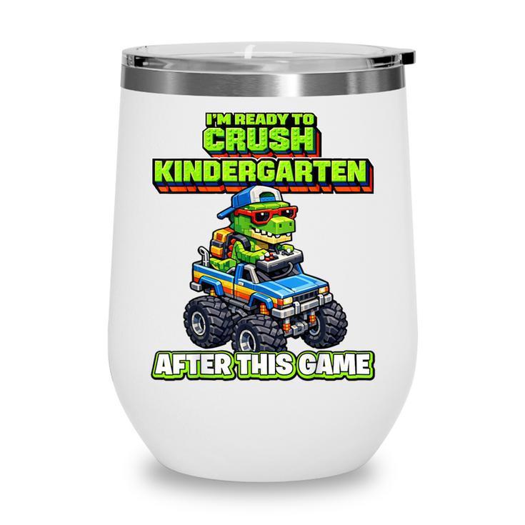 Back To School Kindergarten Retro Monster Truck Dinosaur Boy Wine Tumbler