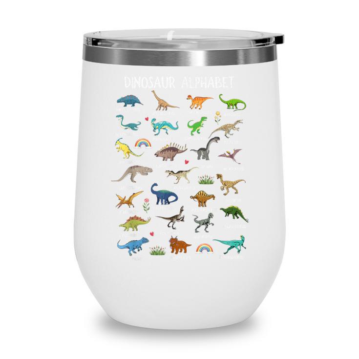 Back To School Types Of Dinosaurs Alphabet Identification Wine Tumbler