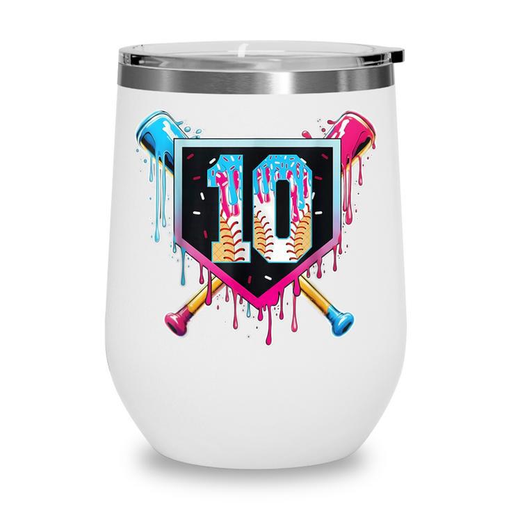 Baseball 10 Year Old Boy Ice Cream Drip 10th Birthday Player Wine Tumbler
