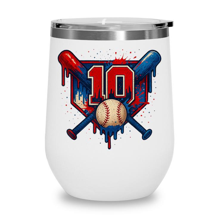 Baseball 10 Year Old Splash Drip 10th Birthday Boy Number 10 Wine Tumbler