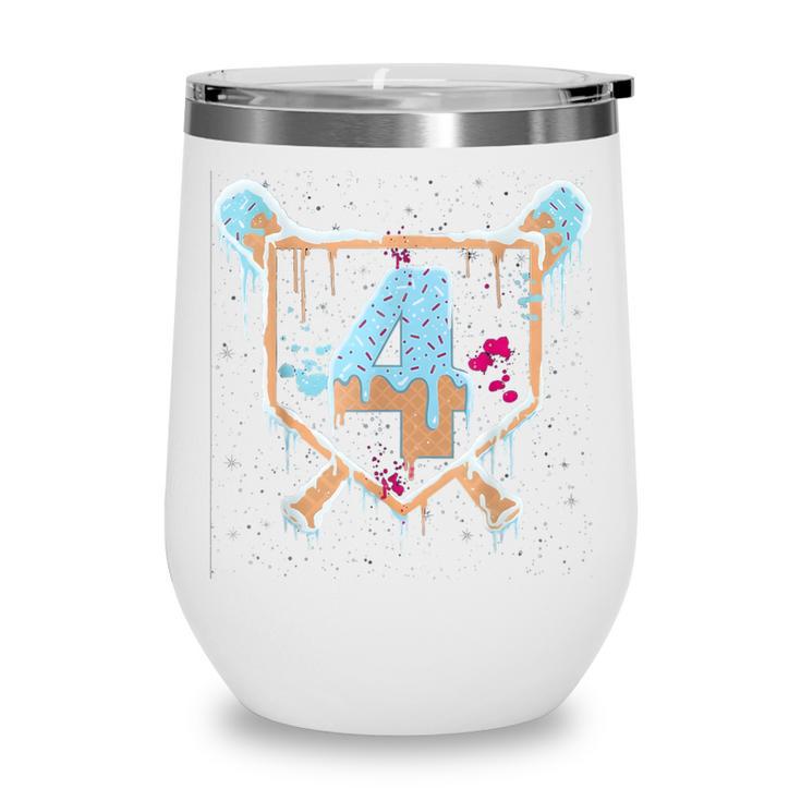 Baseball 4 Year Old Ice Cream Drip 4th Birthday Boy Number 4 Wine Tumbler