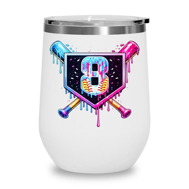 Baseball 8 Year Old Ice Cream Drip 8th Birthday Party Wine Tumbler