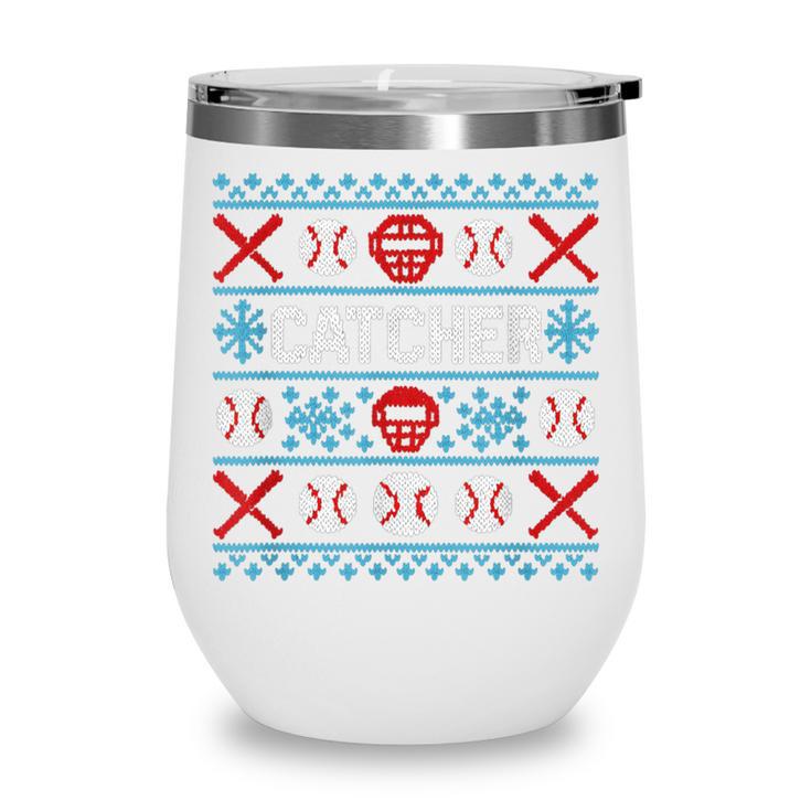 Baseball Catcher Ugly Christmas Sweater Pattern Sports Xmas Wine Tumbler