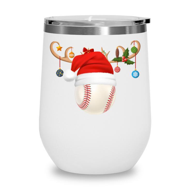 Baseball Christmas Reindeer Santa Hat Sports Player Xmas Wine Tumbler