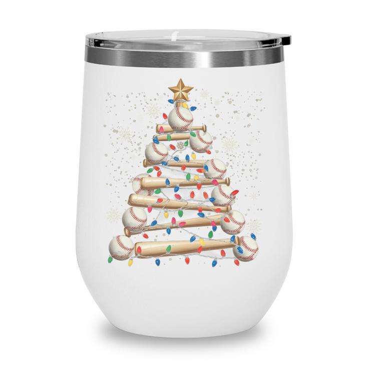 Baseball Christmas Tree Light Xmas Tees Boys Kids Men Wine Tumbler