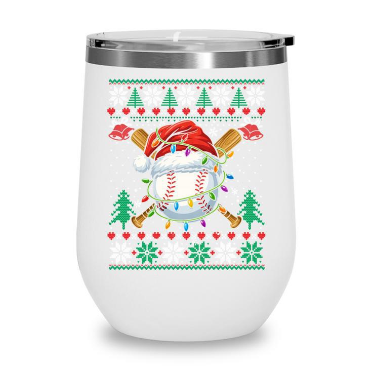 Baseball Christmas Ugly Sweater Santa Sport Men Kids Wine Tumbler
