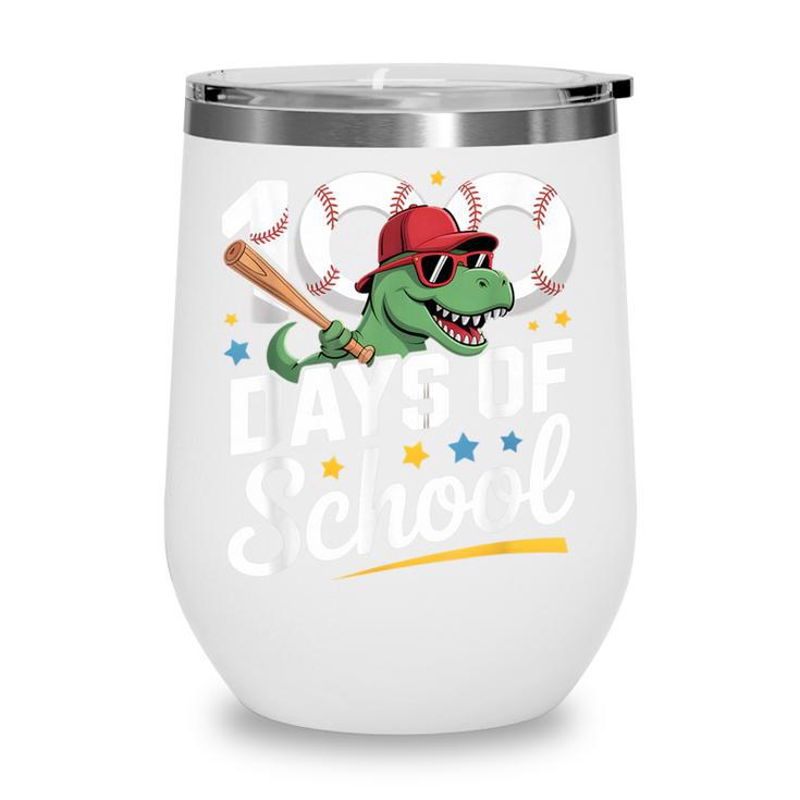 Baseball Dinosaur 100 Days Of School Kids Theme Wine Tumbler