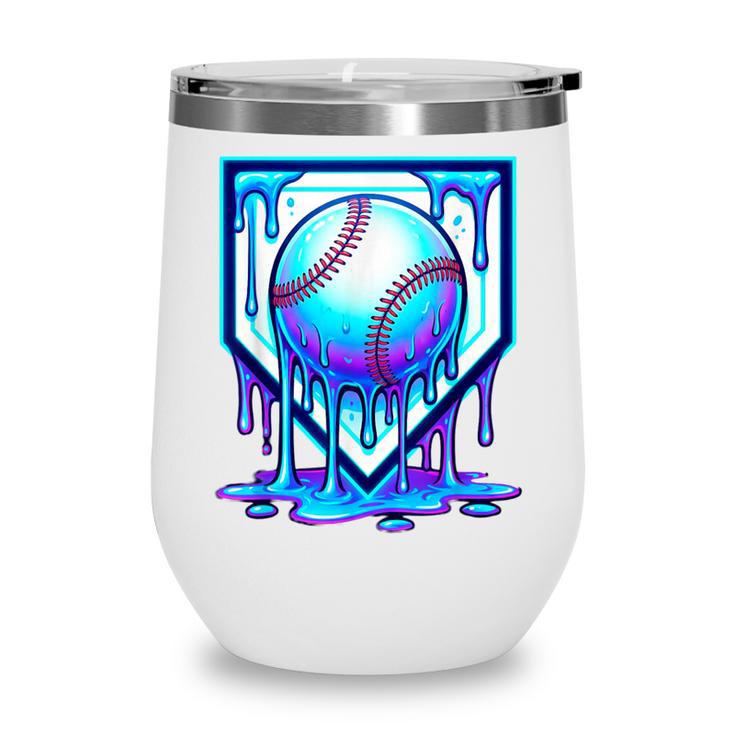 Baseball Drip Ice Cream Blue Glow Melt Ball Graphic Wine Tumbler